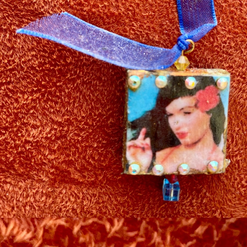 Handmade Artisan PINUP Rhinestone CHARM Pendant